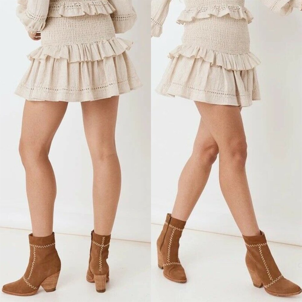 Spell & The Gypsy Collective Lola Ruched Mini Skirt Biscuit Beige Medium H13378 - Picture 3 of 12